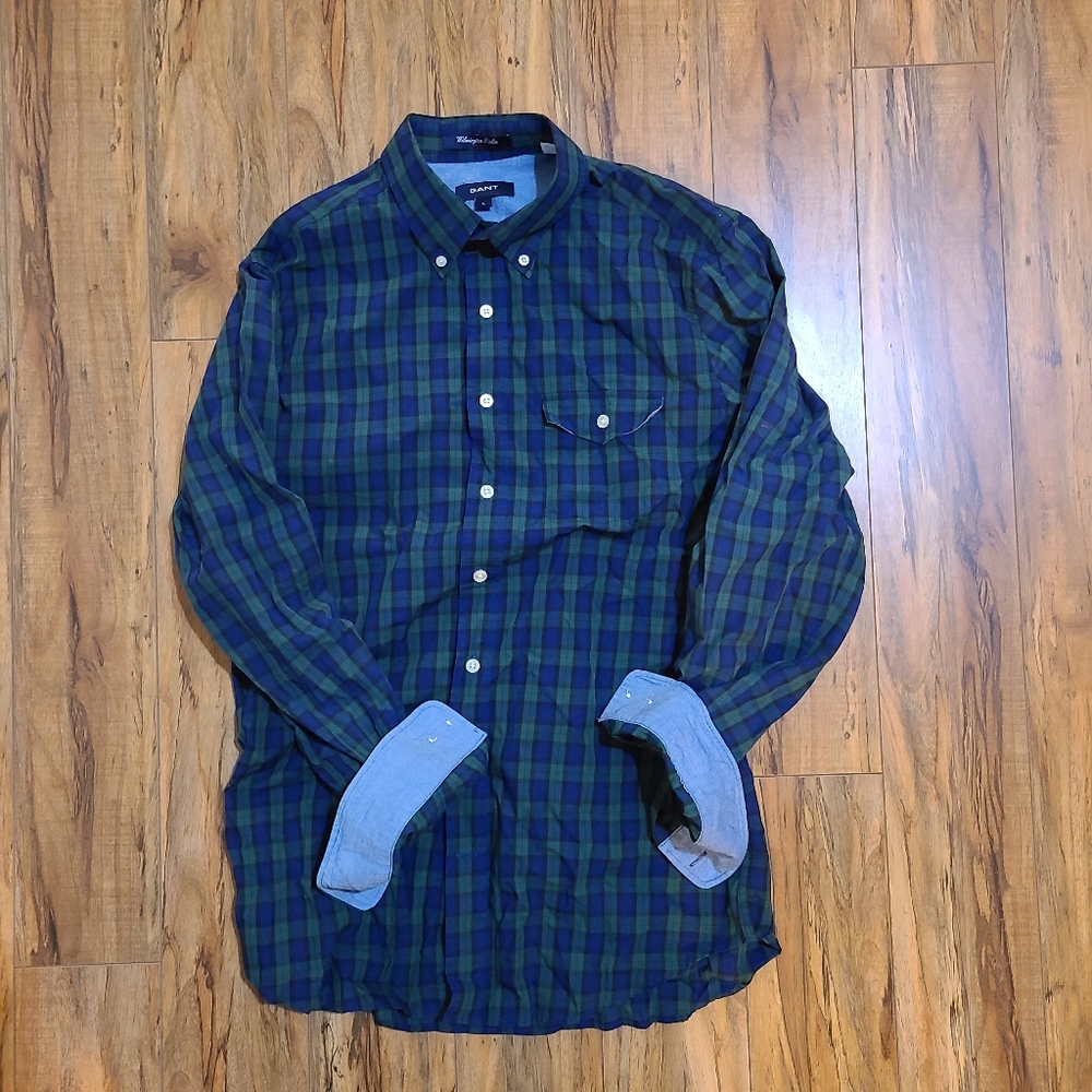 Gant plaid Oxford button up - green blue - large